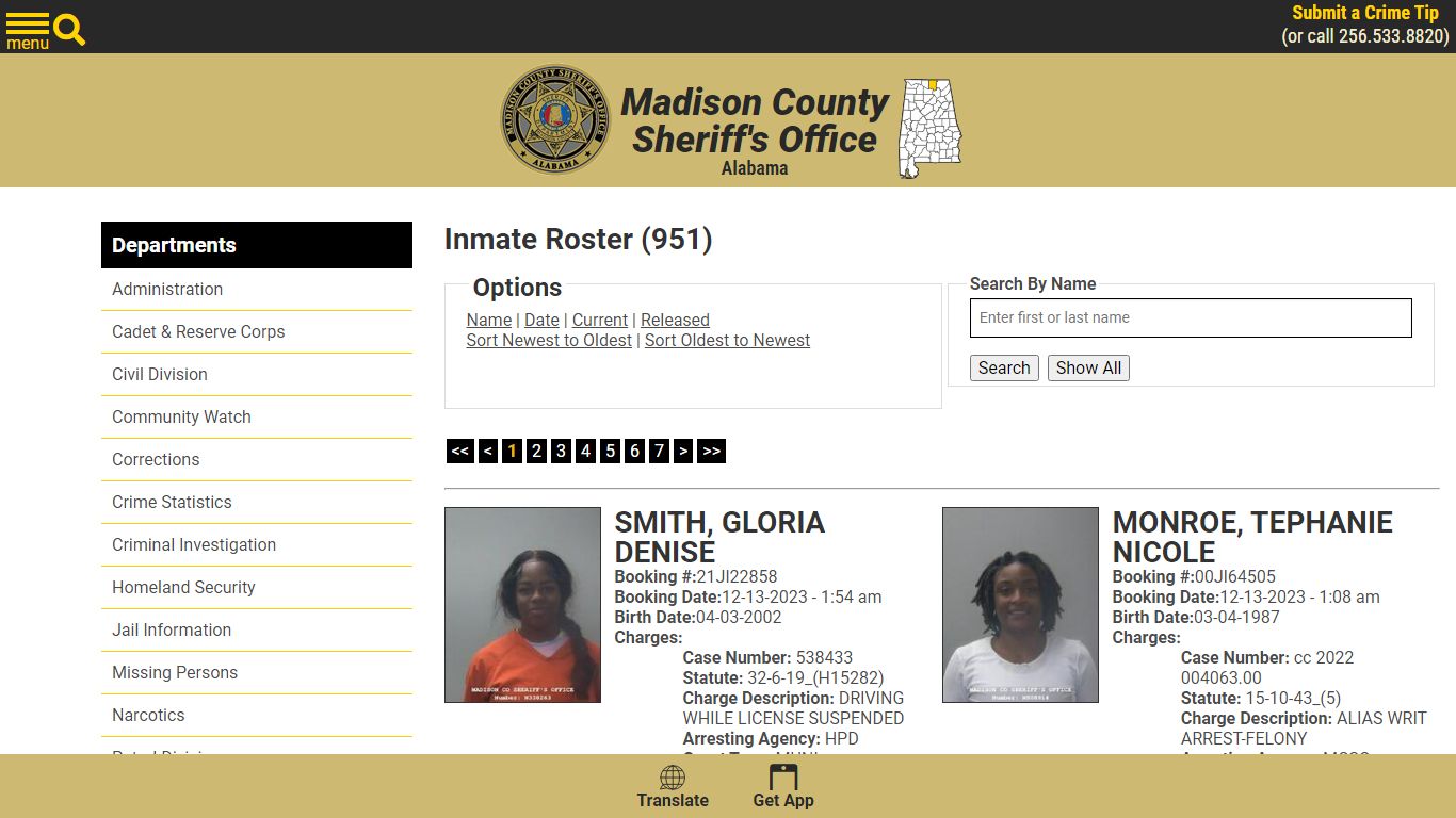 Inmate Roster (951) - Madison County Sheriff's Office